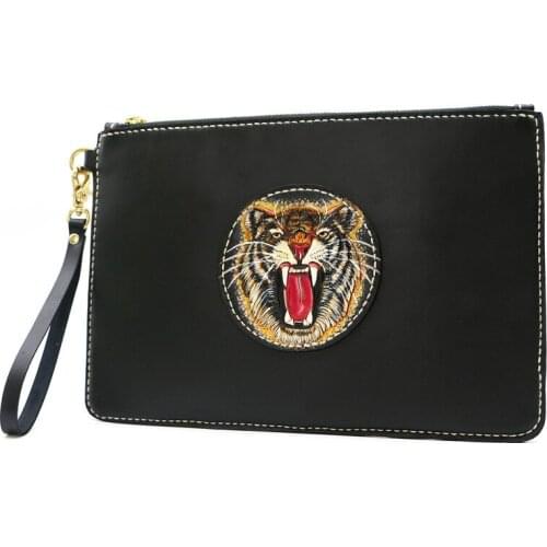 Handmade Men Genuine Leather Bag Bags Money Holder Clutch Purse Clutches Vegetable Tanning Leather Tiger Envelope