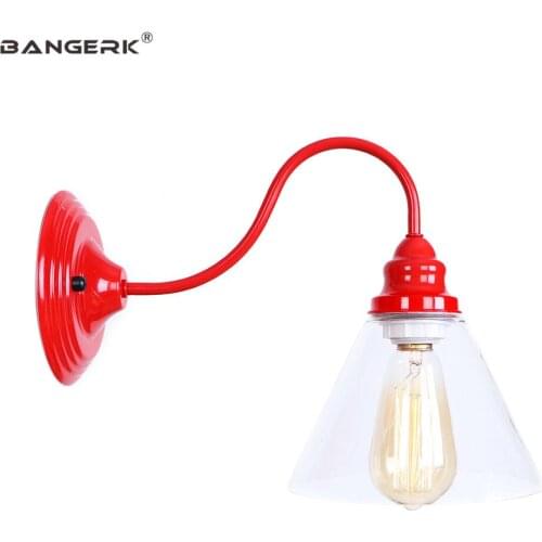 Nordic Design Red Sconce Wall Lamps Iron Glass E27 Edison LED Wall Light Modern Loft Decor Restaurant Bedside Home Lighting