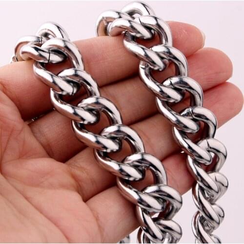 Tiasri Silver Color Curb Cuba Miami Link Chain Mens Necklace Jewelry High Quality Stainless Steel Choker Hip-hop Boy Accessory