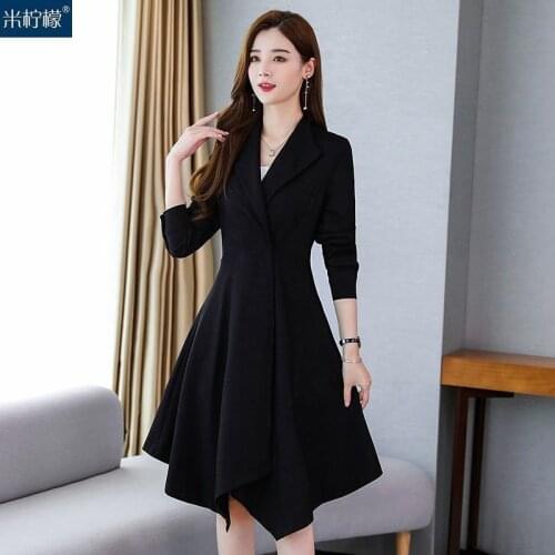 Suit Collar Windbreaker Women 2021 Spring Autumn Female Clothing New Slim Waist Temperament Jacket Solid Ccolor Trench Coat W61