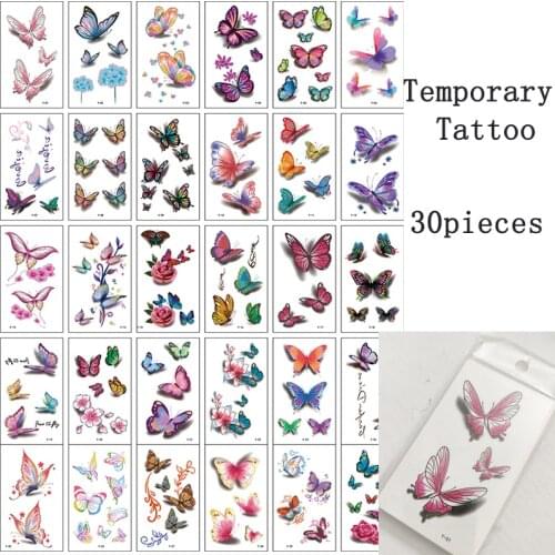 30pcs Temporary Tatoo Sticker Butterfly Lavender Waterproof Fake Tattoo Lovely Girl Flowers Design Body Art Tattoos Man Woman