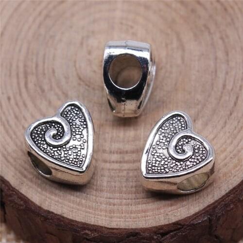 WYSIWYG 10pcs 11x11mm Antique Silver Color Heart Big Hole Beads For Jewelry Making DIY Jewelry Findings