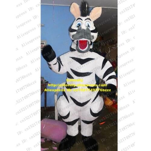 Vivid White Zebra Mascot Costume Mascotte ZEBRAKDDI Pinto With Big Grey Mouth Big Yellow Ears Blue Ears Adult No.1852 Free Ship