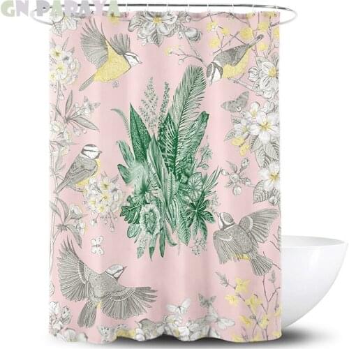 Tropical plant light pink macrame Bath Curtains Waterproof Polyester Fabric retro Shower Curtains Screen with Hooks Accessories