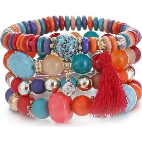 ZOSHI Women Bohemian Multilayer Elastic Bracelets Sets for Women Tassel Glass Beads Charm Wrap Bracelet Bangles Femme