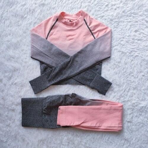 2021 Women Seamless Yoga Set Fitness Sports Suits GYM Long Sleeve Shirts High Waist Running Leggings Workout Pants