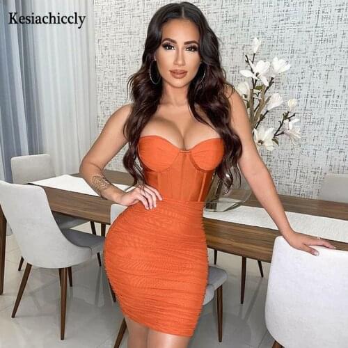 Kesiachiccly Mesh Spaghetti Strap Bandage Sexy Dress Women Mini Night Club Party Dress Ladies Backless Bodycon Summer Dress 2021