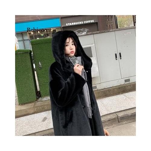 Winter Thick Faux Fur Jacket Ladies Long Plush Coat Female Winter Coat Women Hooded Faux Mink Fur Coat Women Solid Overcoats