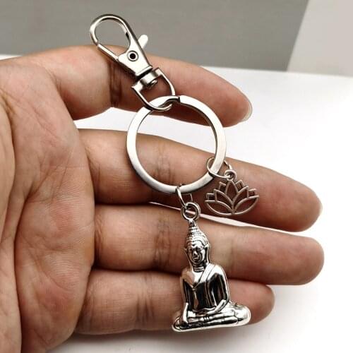 2020 Buddha Keychain,Lotus Flower Lobster Keyring Silver Color Spiritualist Key Ring,Gift for Friend MEN WOMEN Fashion Yoga