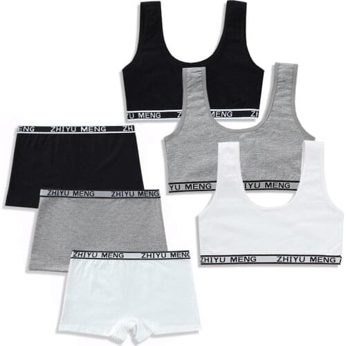 3sets Student Puberty Vest Brassiere Bras and Solid Color For Girls Children 8-14 Years