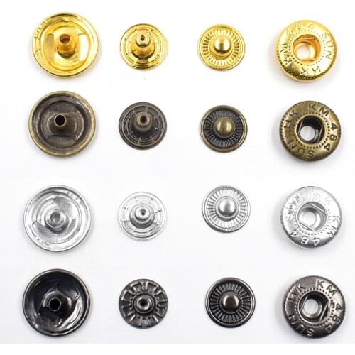 500sets press buttons S-Spring type silver/black/bronze/gold metal snaps 15mm/12.5mm/10mm sewing accessories bulk clothing DIY
