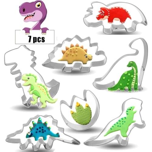 7Pcs/Set Cookie Cutter Cake Cutting Mold Cute Cartoon Dinosaur Shaped Stainless Steel Tools