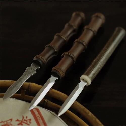 Bamboo Pu-erh Tea Knife Purple Bamboo Damascus Pattern Steel Tea Cone Tea Opener Prying Black Tea Needle Tea Set Accessories