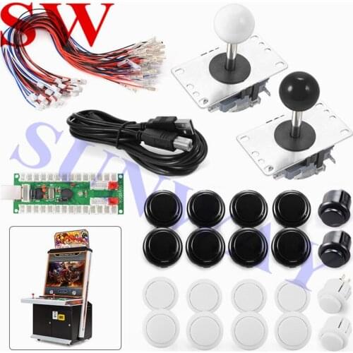 Free Shipping 2Player Zero Delay Arcade DIY Kit Parts USB Encoder To PC Joystick 5Pin Rocker +Jamma White/Black Push Buttons