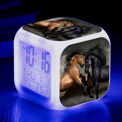 Love Horses Alarm Clock Led Big screen Digital Alarm Clocks Childrens room Multifunction Color changing Alarm Clocks