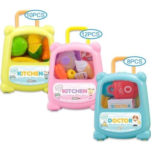 Kids Pretend Play Kitchen Toys Doctor Toys Simulation Mini Food Kitchen Accessories Childrens Trolley Luggage Toys