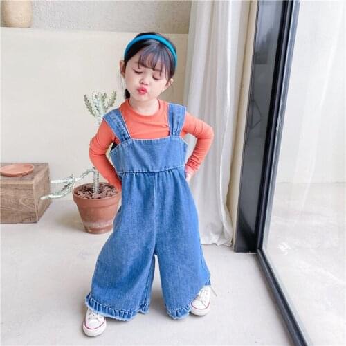 Fashion Jeans Overalls Rompers Trousers Children Baby Boys Girls Pants Spring Autumn Toddler Kids Pocket 2021 High Quality