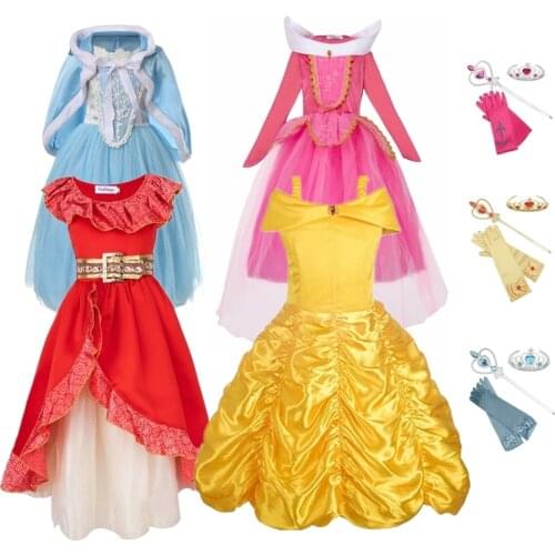 FINDPITAYA Girls Belle Dresses Beauty and beast Christmas Halloween Party Kids Cosplay Costume with Accessories