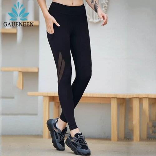 GAUENEEN Mesh Sport Leggings Women High Waist Yoga Pants Capris Solid Sportswear Running Gym Wokout Stretch Push Up Leggings