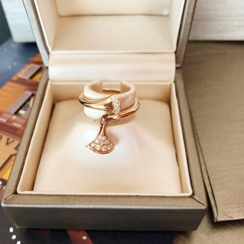 Korean Crystal Skirt Ring Adjustable Sector Charm Rings for Women Opened Finger Ring Original Brand Jewelry anillos Z115