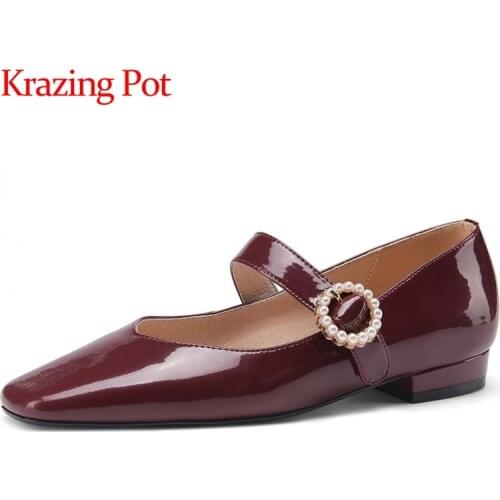 Krazing Pot 2021 spring new style patent leather high quality square toe low heel buckle straps leisure dress women pumps L92