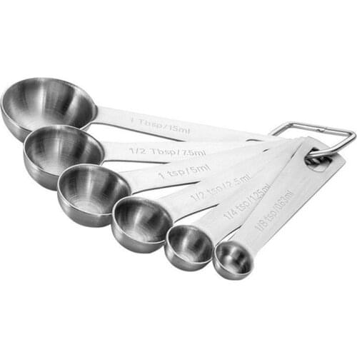 Round Head 304 Stainless Steel Measuring Spoon 6-piece Stainless Steel Seasoning Measuring Spoon Coffee Spoon Baking Tools