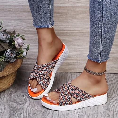 Summer Womens Sandals PU Leather Slippers Open Toe Wedges Flats Slides Bigs Size Beach Shoes for Ladies
