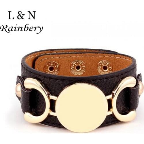 Rainbery 2021 Hot Selling Monogram PU Leather Cuff Bracelet Pulseras 3 Row Gold Color Multicolor Bracelet For Women Men