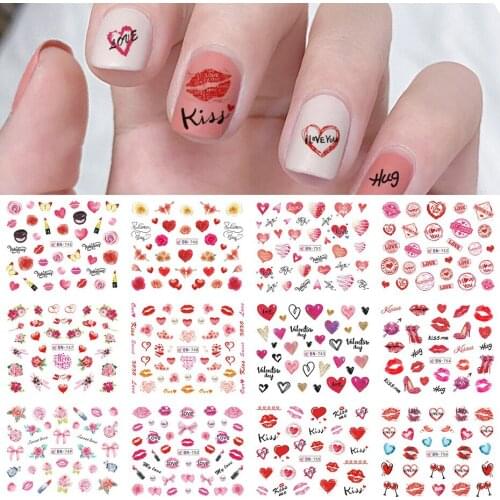 12pcs/set of Nail Stickers Retro Couple Sunset Rose Nail Transfer Stickers Valentines Day Series Stickers
