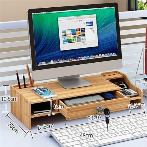 Desk-Holder Shelf Wooden Desktop Holder Computer Monitor Stand Multi-function Laptop Desk Holder With Cabinet Computer Riser