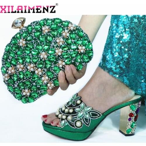 Latest 2019 Shoes and Bags Set New Style Italian Matching Shoes and Bags African Women Wedding Shoes and Bag Set in Green Color