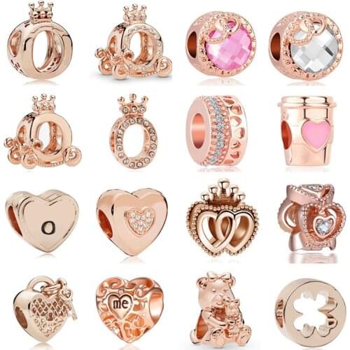 2020 new free shipping 4pcs/lot wholesale mix pumpkin car heart cup rose gold diy jewelry bead fit Pandora charms bracelet X056