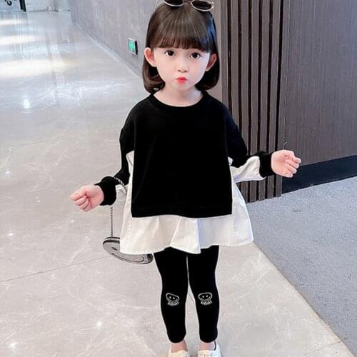 2021 New Autumn Girls Long Sleeve Cotton Hooded Toddler Children Ruffles Pullover Casual Patchwork Baby Tops Clothes