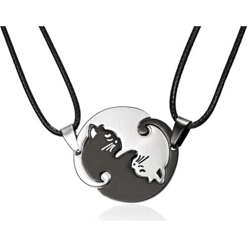 SUMENG 2021 New Fashion Couples Necklaces Black/Gold Silver Color Couple Necklace Titanium Steel Animal Cat Pendants Necklace