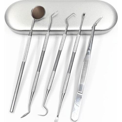 Dental Instrument Equipment Tools Stainless Steel Tweezer Sickle Scaler Scraper Mouth Mirror Teeth Cleaning Tool Oral Care Set