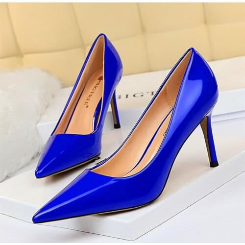 BIGTREE Shoes Womens Concise Patent Leather Office Shoes Fashion Women Pumps Pointed Toe High Heels Dress Shoes Plus Size 34-43