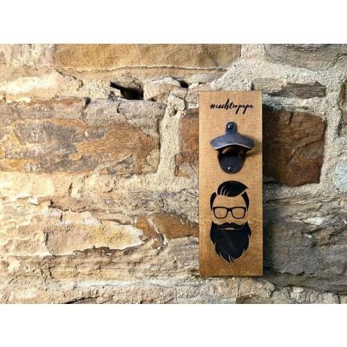 Personalised wall bottle opener "Coolster Papa" for Fathers Day wooden with super magnet