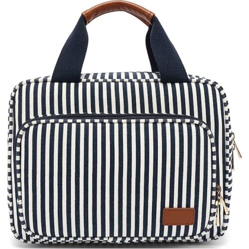 Stripe Cosmetic Bag Waterproof Two-Tiered Women Travel Bag Organizer Makeup Bags Bulk Home Storage Washing Bag Toiletry Bag