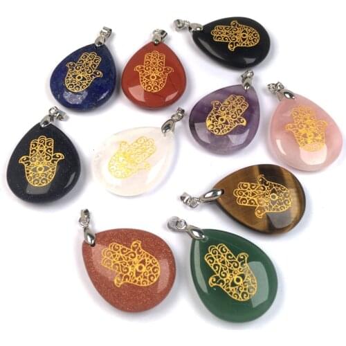 Natural Stones carved Chakra Pendants Reiki amulet Stone Water drop shape Pendant for Jewelry Making DIY Necklaces Accessories
