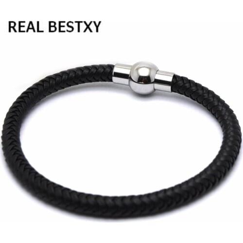 REAL BESTXY 2019 New Fashion Casual clasp Punk Style magnet buckle Leather Bracelets Bangles for Women Charm Wristband