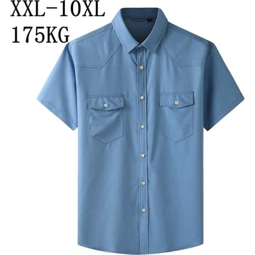 10XL 8XL 7XL New Summer Top Quality Casual Oxford Mens Shirts With Pockets Comfortable Loose Shirt Men chemise homme Blue Dress