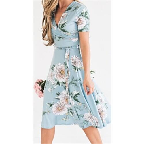 Hirigin Sexy Women Floral Dress Summer Boho V Neck Evening Party Dresses Casual Lace Up A Line Dresses Beach Dress Sundress