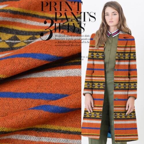 Wool fabrics national wind hit color geometric stripes woolen fabric coat shawl cloak clothing fabrics