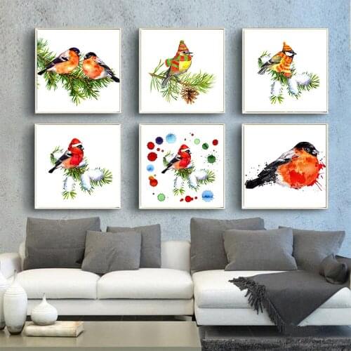 Nordic Calligraphy Color Bird Parrot Patterns Poster Print Animal Modular Canvas Painting Christmas Tree Hat Home Decor Art