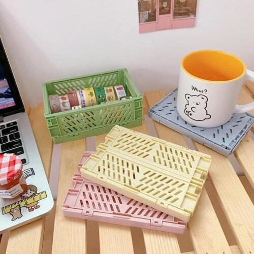 Mini Folding Plastic Storage Box Collapsible Storage Container Home Supplies Utility Cosmetic Desktop Holder For Stationery Scho