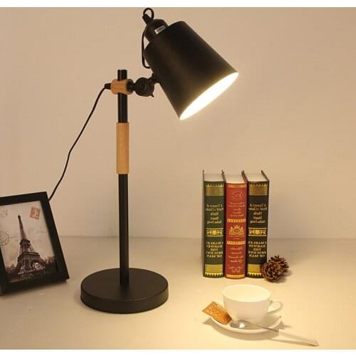 Modern Nordic Simple Table Lamp Iron Wood Adjustable Desk Lamp LED E27 for Study Bedroom Parlor Bookstore Hotel Bedside Children
