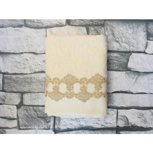 Land Of dowry Violet Embroidered Dowries Towel Cream