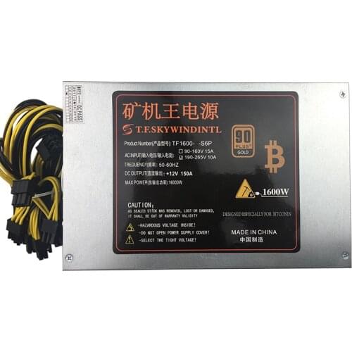 T.F.SKYWINDINTL 1600W PC Power Supply PSU Mining S9 S7 A8 A7 A6 A3 E9 T9 V9 D3 L3+ Antminer S9 Apw3 6 pin Ethereum Coin Bitcoin