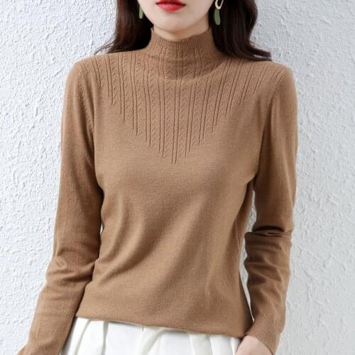 Mock Neck Knitted Sweater Pullovers Women 2021 Autumn Winter Solid Color Long Sleeve Korean Style Causal Loose Jumper Tops