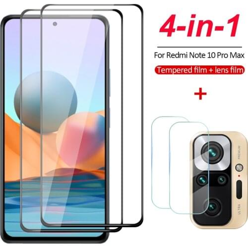4in1 Full Cover Tempered Glass For Xiaomi Redmi Note 10 9 Pro Max Note 10 Pro 9S 10S Camera Lens Glass For Redmi Note 10 Pro K40
